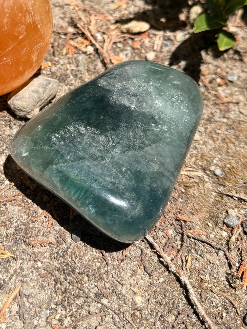 Gorgeous Blue-Green Fluorite Palm Stone